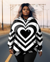 Women's Big and Tall Heart Abstract Mesh Long Sleeve Hoodie